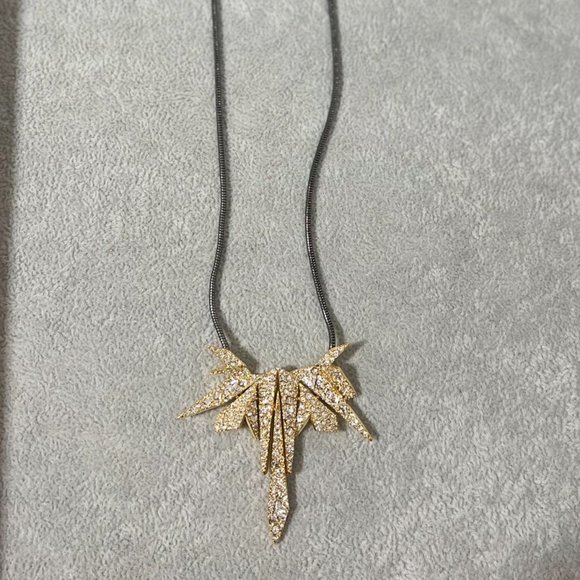 ALEXIS BITTAR  Gold & Gunmetal Crystal Encrusted Spiked Origami Shards Necklace - Picture 3 of 6